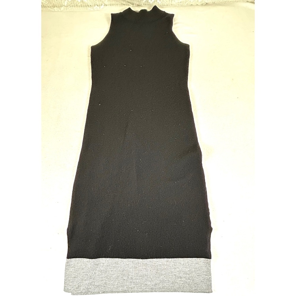 Athleta Womens Black Ribbed Merino Wool Blend Mock Neck Sweater Dress Small Tall